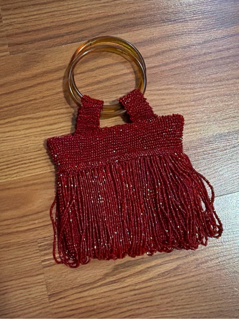 Red beaded mini handbag